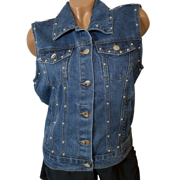 Holiday Chic Studded Denim Vest Dark Wash Layering Essential NWT S-XL - Picture 3 of 15